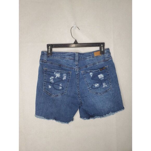 Seven7 Denim Weekend Cut Off Style Heavily Distressed Raw Hem Jean Shorts - Picture 9 of 10